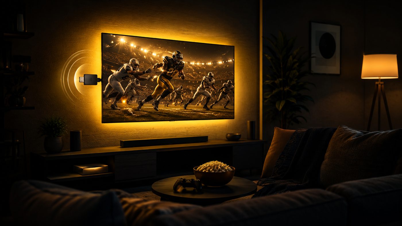 tivo8k on a Firestick in a US living room with sports on the TV