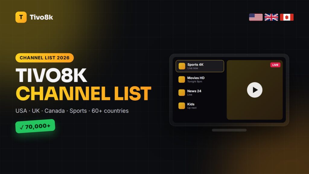 Tivo8k Channel List 2026: USA, UK, Canada, Sports and 60+ Countries